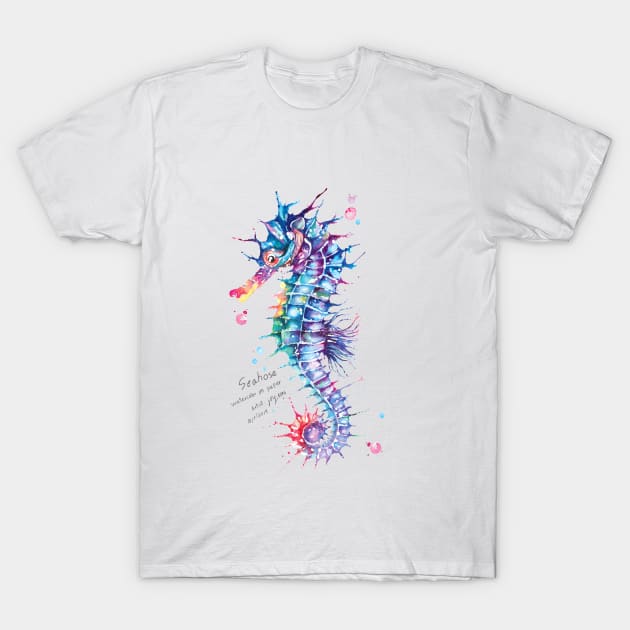 Seahorse painted with fantasy style watercolor 1 T-Shirt by Joy8046